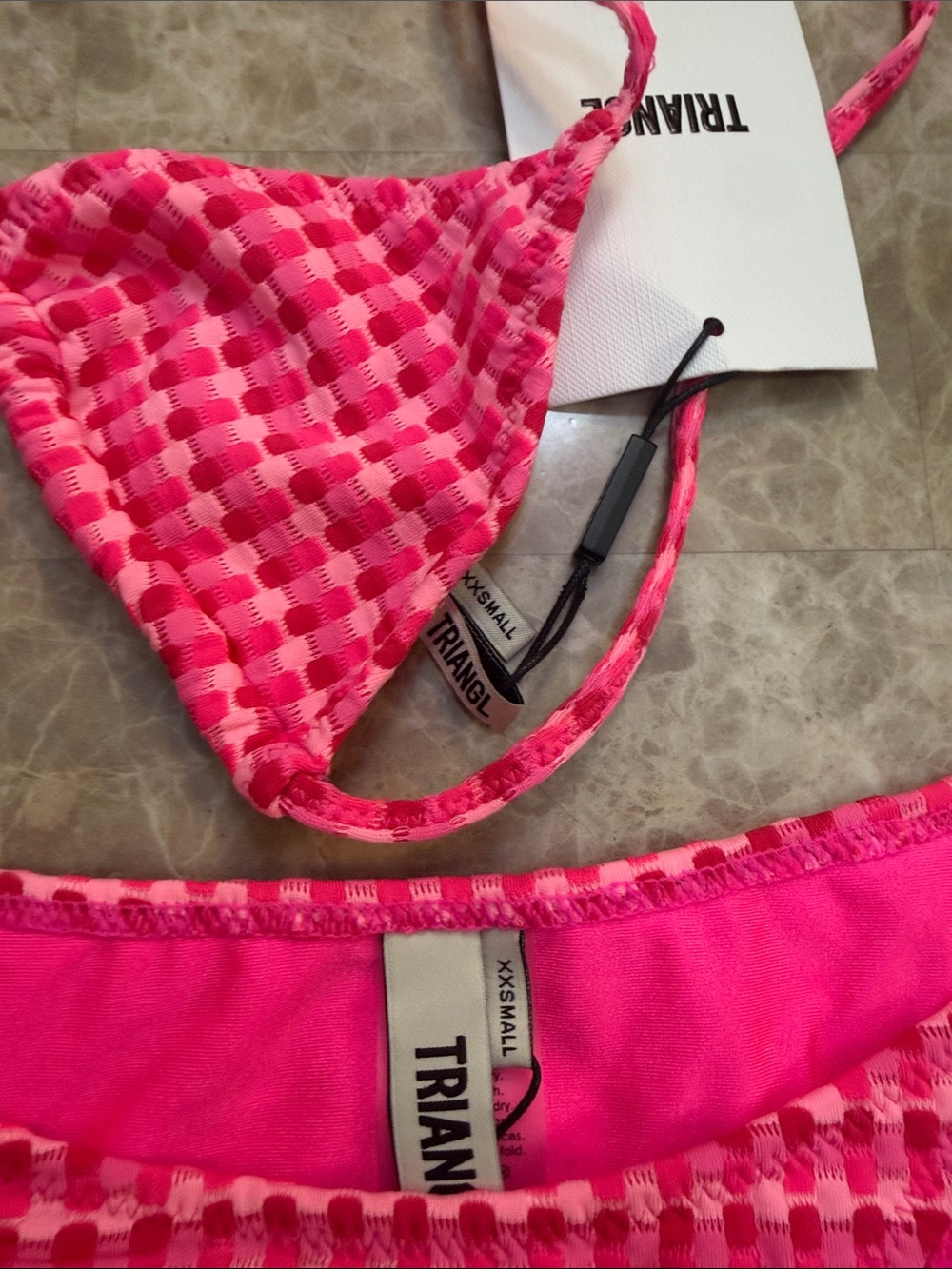 triangl swimwear Hot Pink Textured Check Bikini with Matching Pouch - Picture 2 of 10